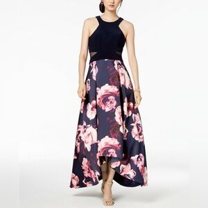 XSCAPE  Petite Solid & Floral High-Low Gown Dress Size 10P Formal Wedding Party
